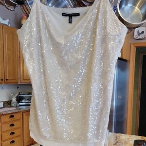 White House Black Market Beige Sequin Embellished Tank Top Size XL